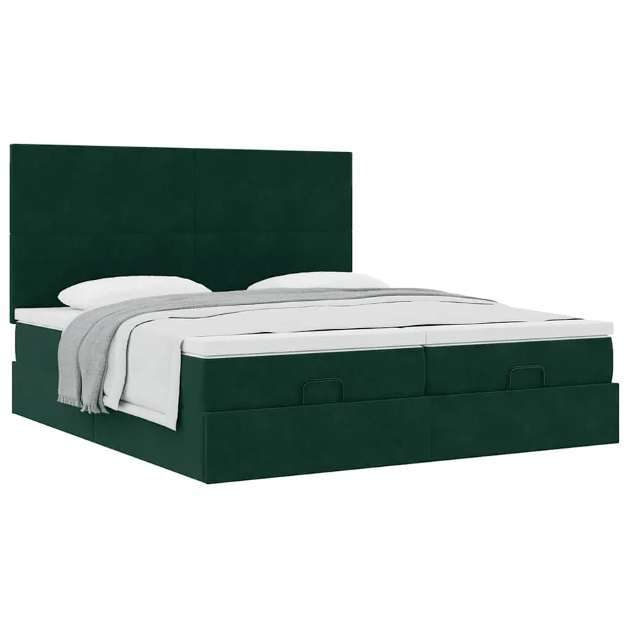 Cadre de lit ottoman avec matelas vert foncé 160x200 cm velours - 5