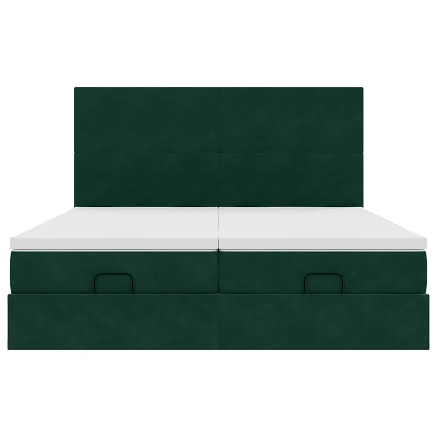 Cadre de lit ottoman avec matelas vert foncé 160x200 cm velours - 7