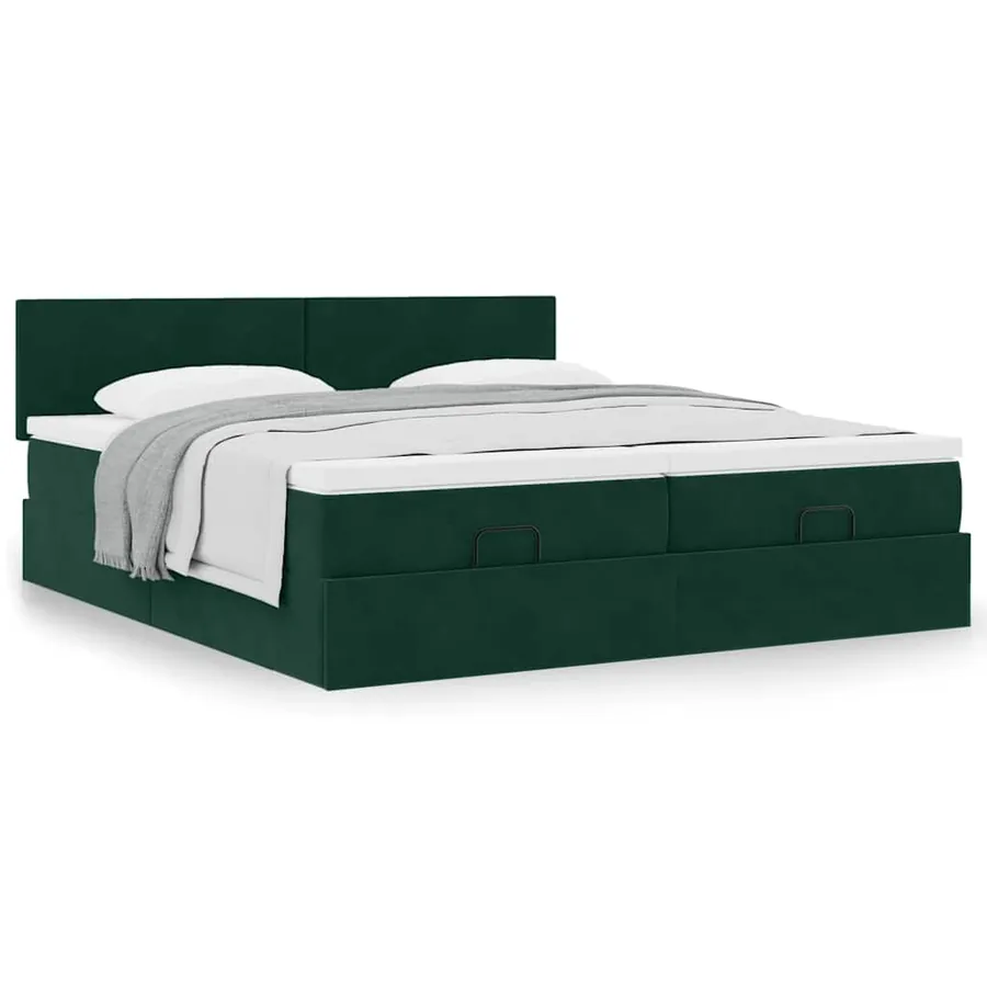 Cadre de lit ottoman avec matelas vert foncé 160x200 cm velours - 4