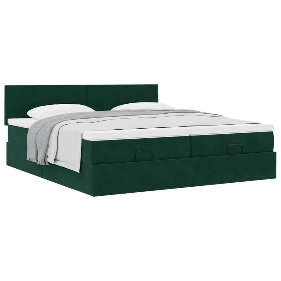 Cadre de lit ottoman avec matelas vert foncé 160x200 cm velours - 5