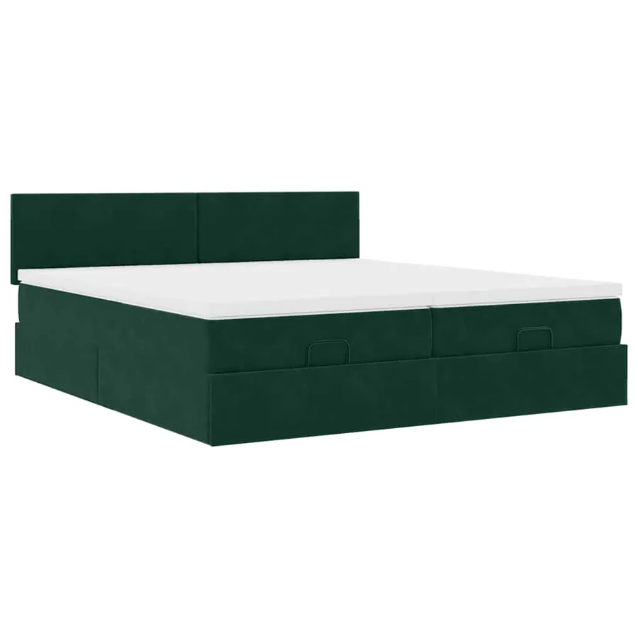 Cadre de lit ottoman avec matelas vert foncé 160x200 cm velours - 6