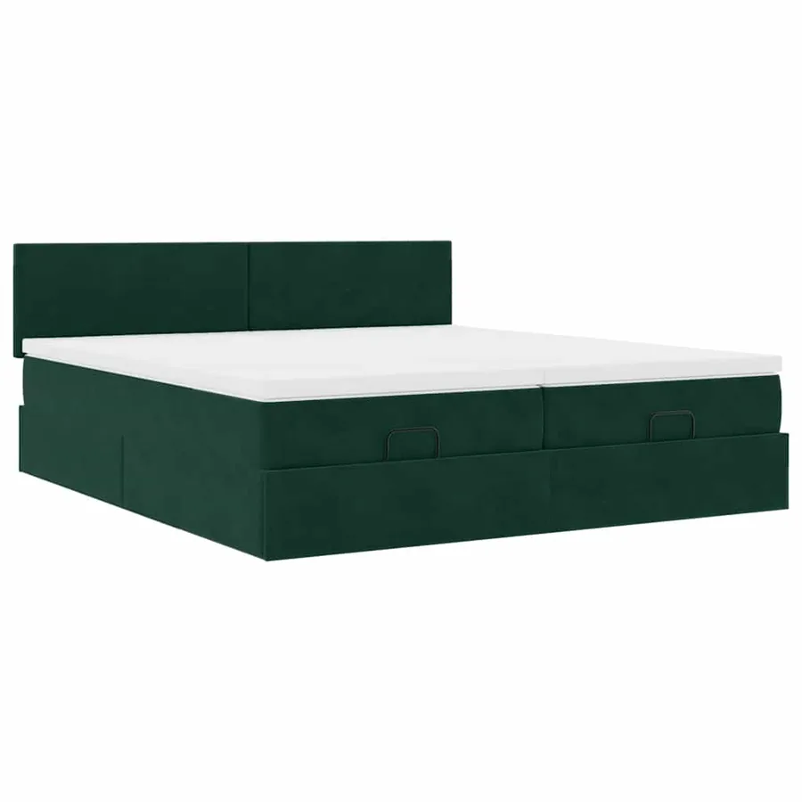 Cadre de lit ottoman avec matelas vert foncé 160x200 cm velours - 7