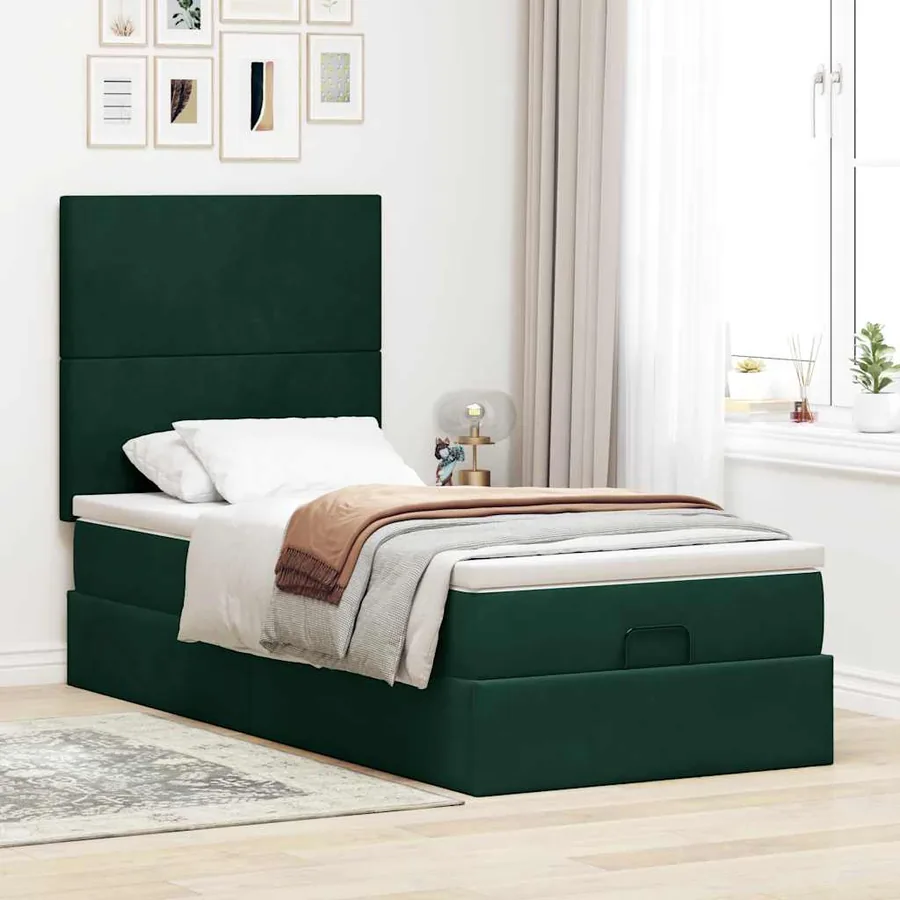 Cadre de lit ottoman avec matelas vert foncé 80x200 cm velours - 3