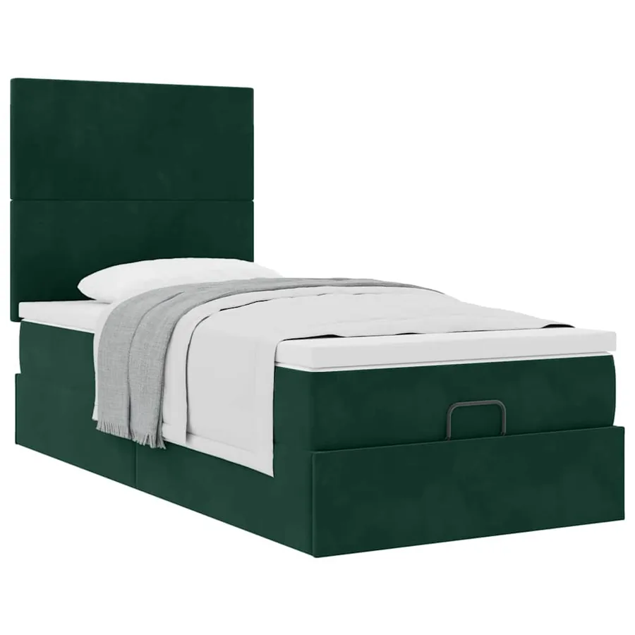 Cadre de lit ottoman avec matelas vert foncé 80x200 cm velours - 5