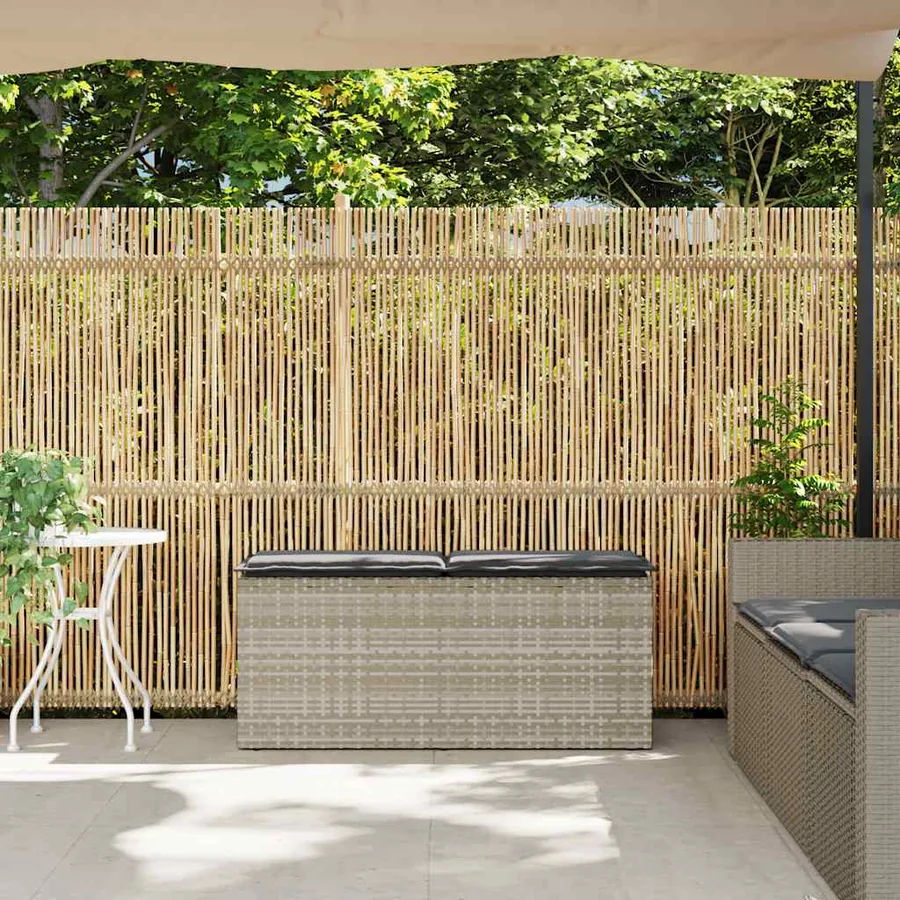 Banc de jardin coussin gris clair 110x40x44 cm résine tressée - 3