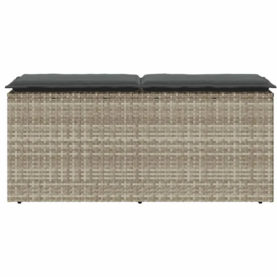 Banc de jardin coussin gris clair 110x40x44 cm résine tressée - 4