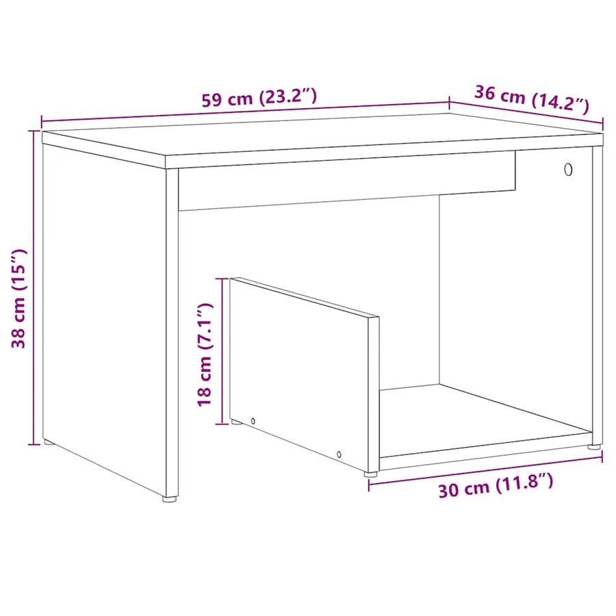 Table d'appoint chêne artisanal 59x36x38 cm bois d'ingénierie - 9