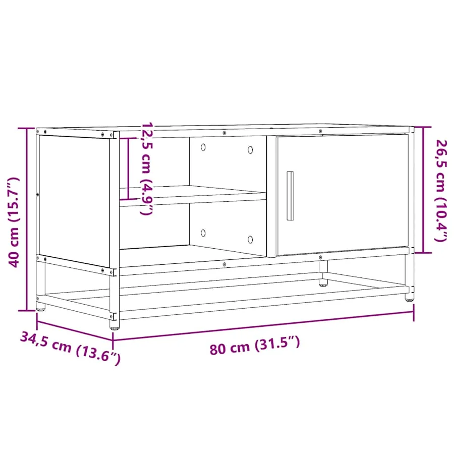 Meuble TV chêne sonoma 80x34,5x40 cm bois d'ingénierie et métal - 11
