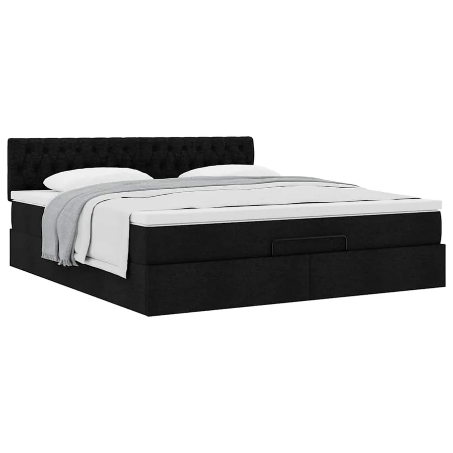 Cadre de lit ottoman avec matelas noir 160x200 cm tissu - 5