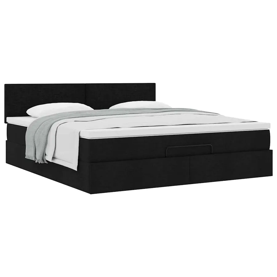 Cadre de lit ottoman avec matelas noir 160x200 cm tissu - 5