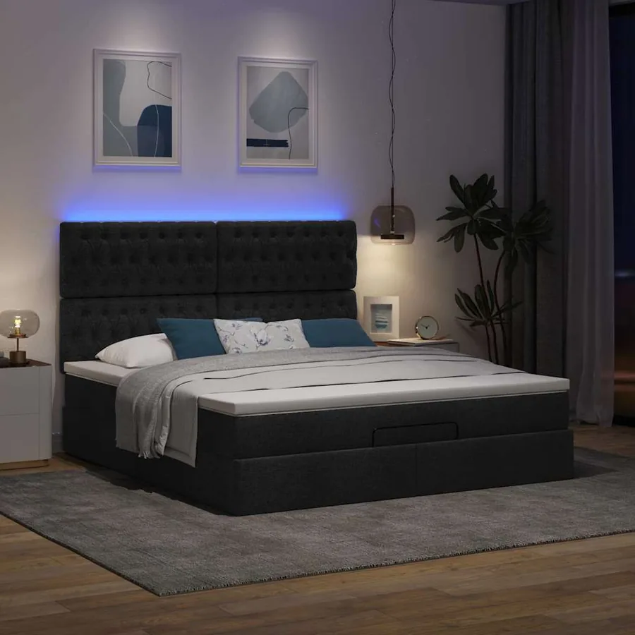 Cadre de lit ottoman avec matelas noir 160x200 cm tissu - 3