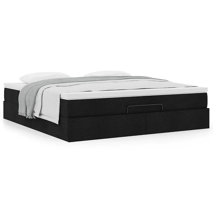 Cadre de lit ottoman avec matelas noir 160x200 cm tissu - 4