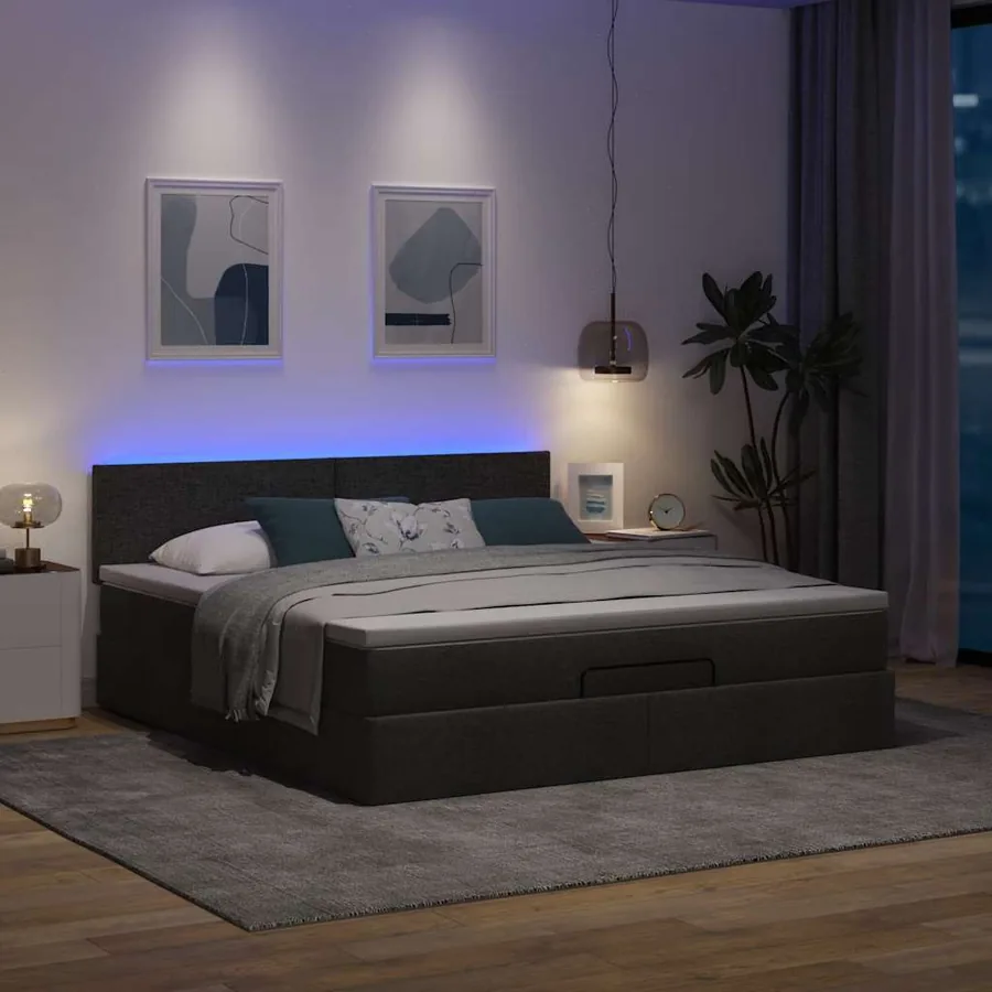 Cadre de lit ottoman avec matelas noir 160x200 cm tissu - 3