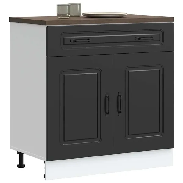 Armoire de cuisine Kalmar noir bois d'ingénierie
