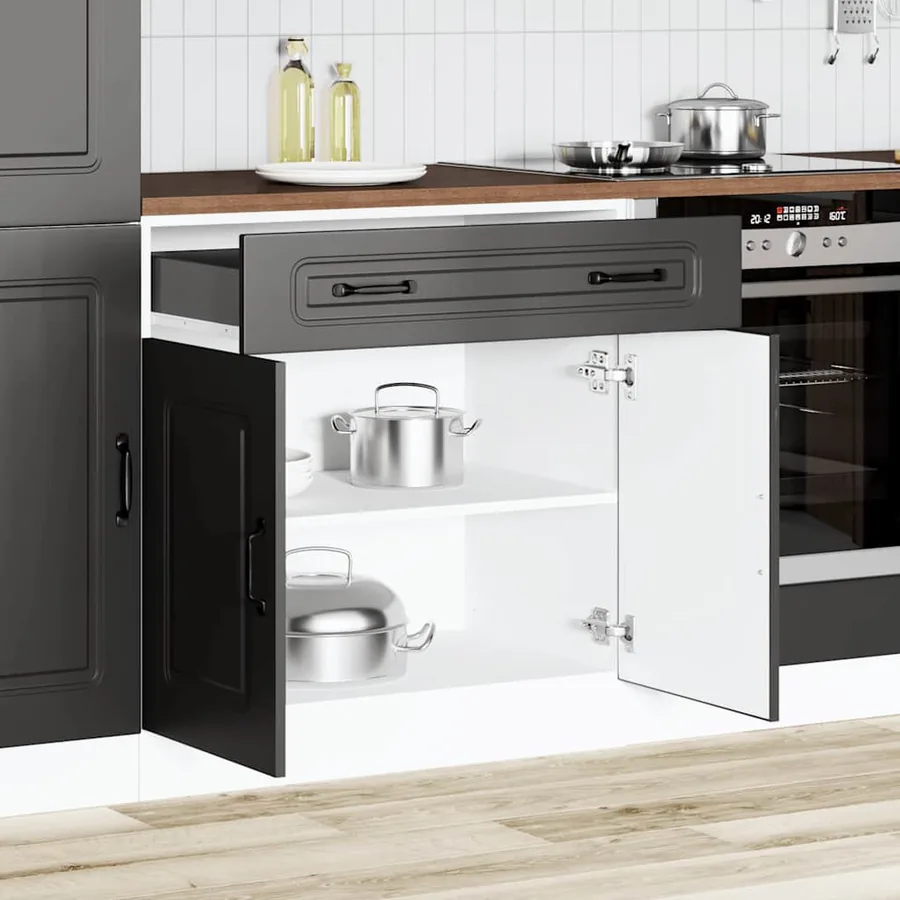 Armoire de cuisine Kalmar noir bois d'ingénierie - 3