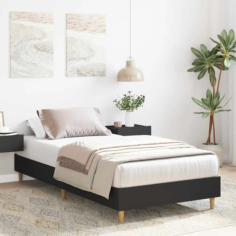 Cadre de lit sans matelas noir 100x200 cm bois d'ingénierie - 3