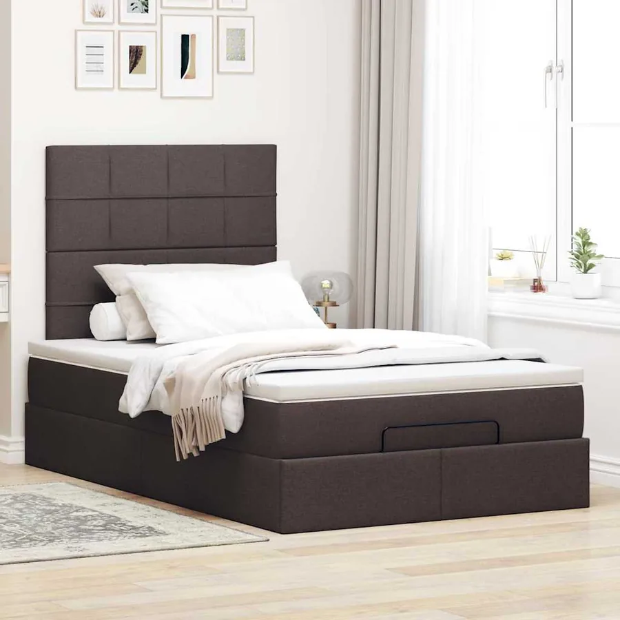 Cadre de lit ottoman avec matelas marron foncé 120x190 cm tissu - 4