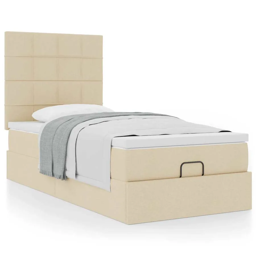 Lit ottoman avec matelas crème 100x200 cm tissu