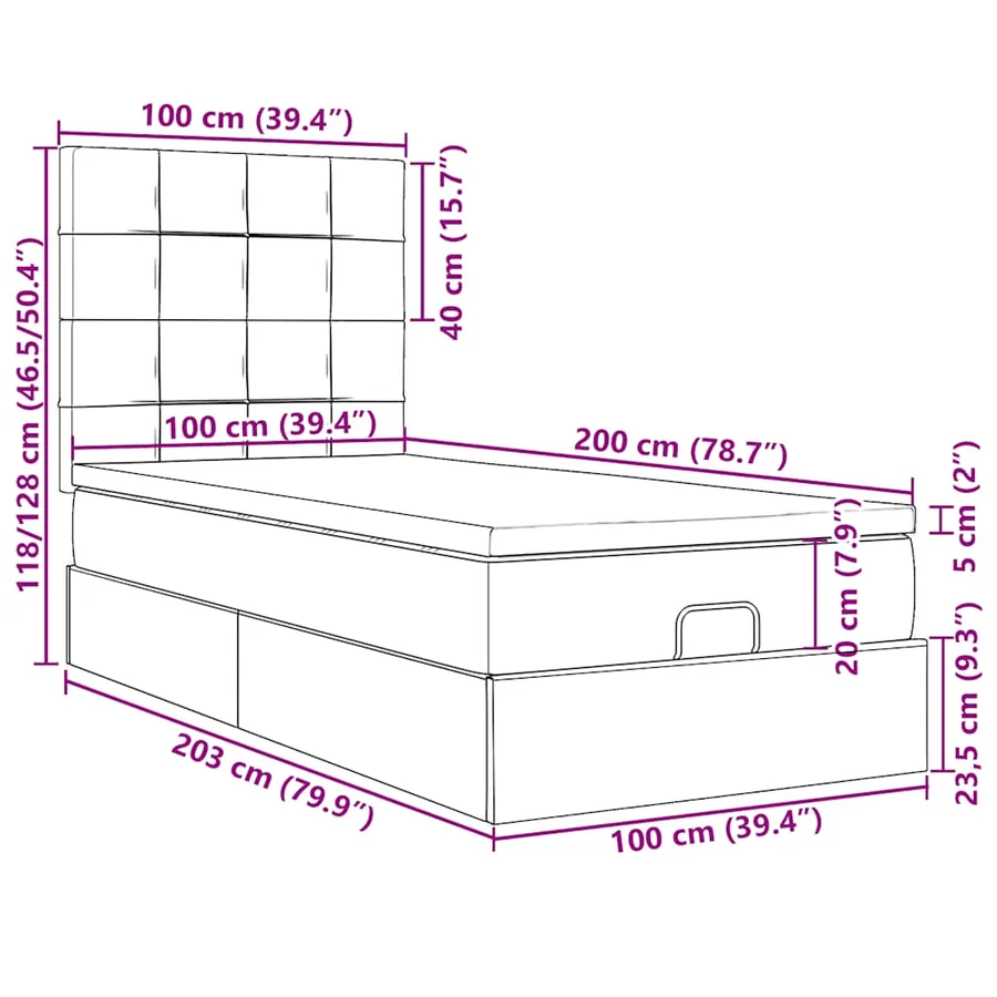 Lit ottoman avec matelas crème 100x200 cm tissu - 13