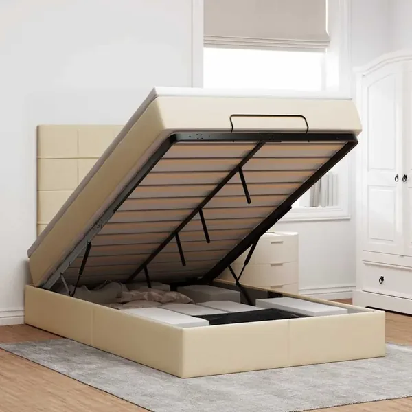 Cadre de lit ottoman avec matelas crème 120x200cm tissu