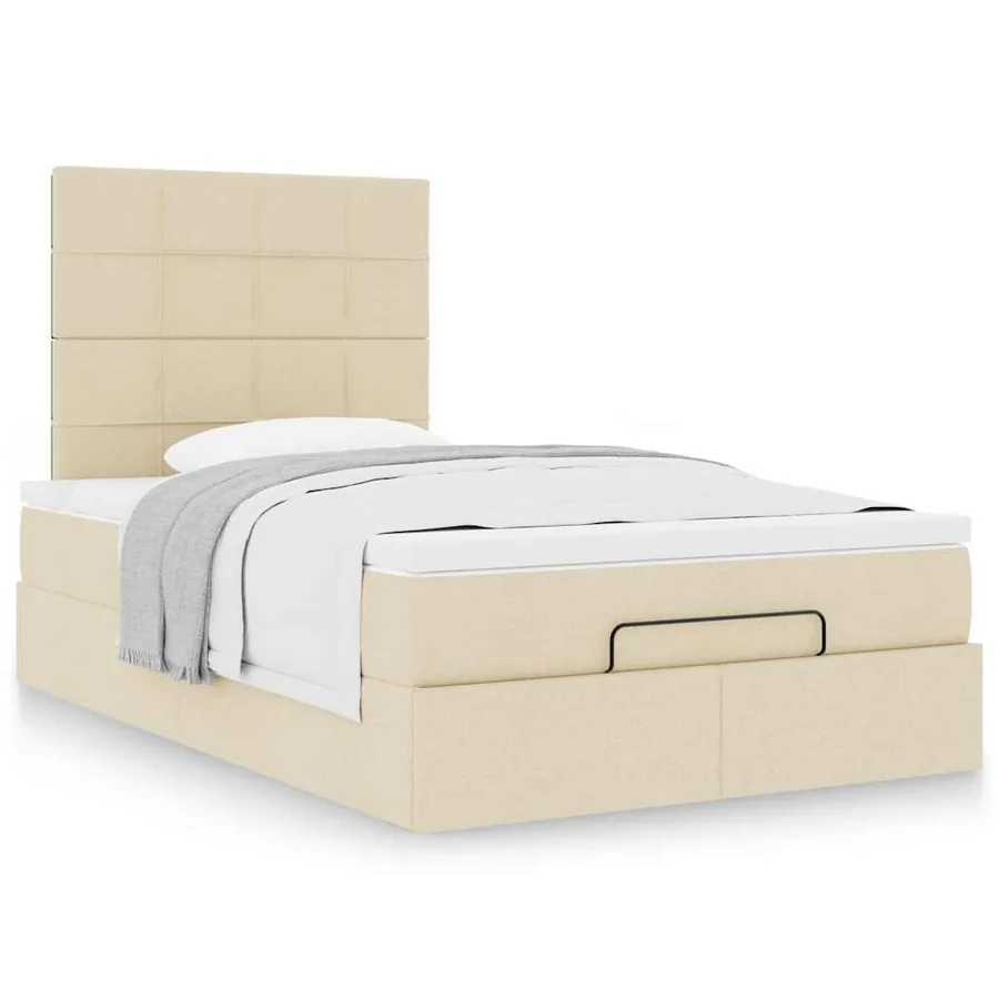 Cadre de lit ottoman avec matelas crème 120x200cm tissu - 4