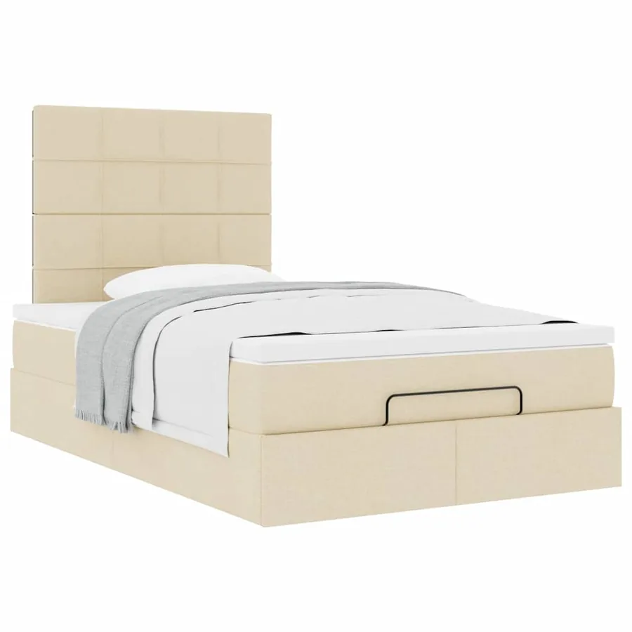 Cadre de lit ottoman avec matelas crème 120x200cm tissu - 5