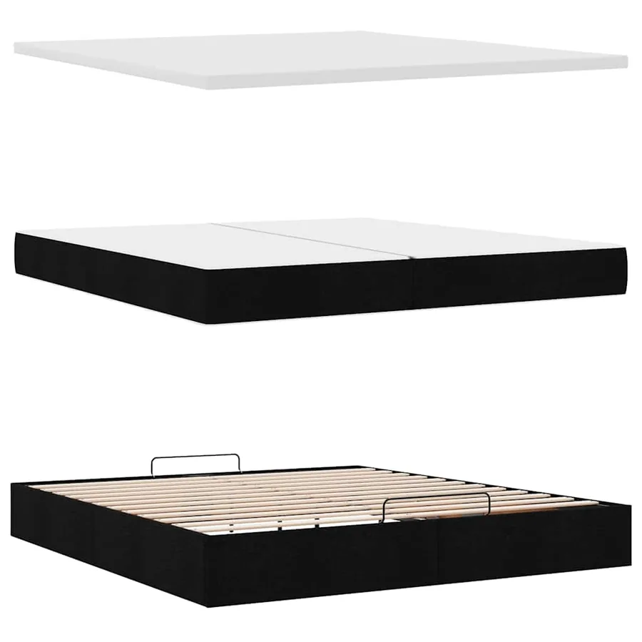 Cadre de lit ottoman avec matelas noir 200x200cm tissu - 12