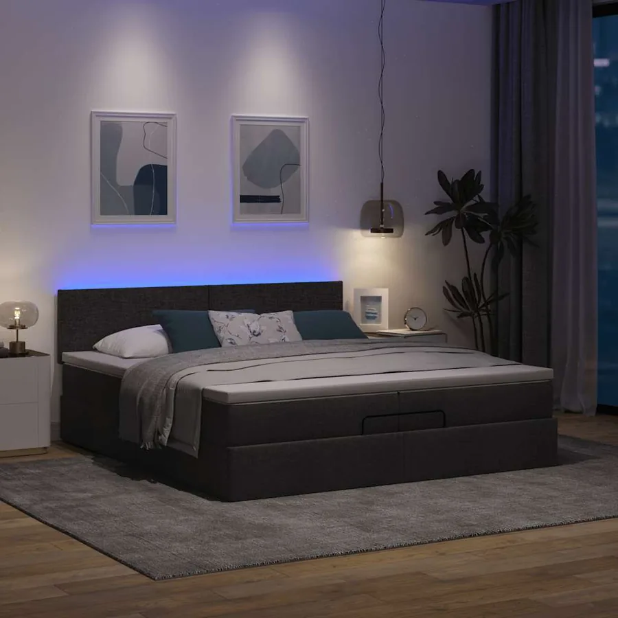 Cadre de lit ottoman avec matelas noir 200x200cm tissu - 3