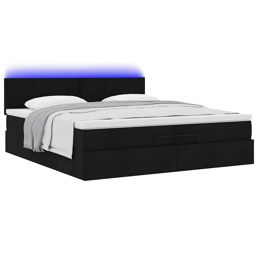 Cadre de lit ottoman avec matelas noir 200x200cm tissu - 6