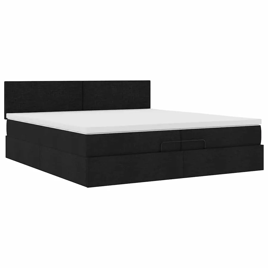 Cadre de lit ottoman avec matelas noir 200x200cm tissu - 7