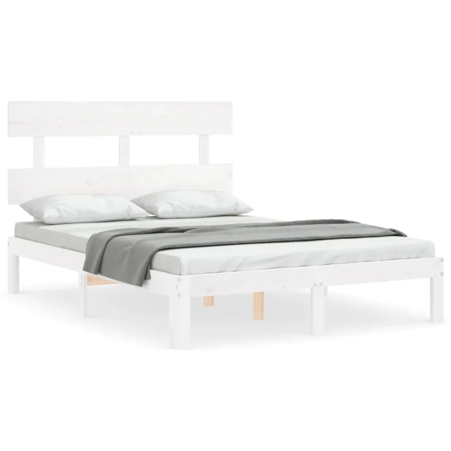 Cadre de lit sans matelas blanc bois de pin massif - 2