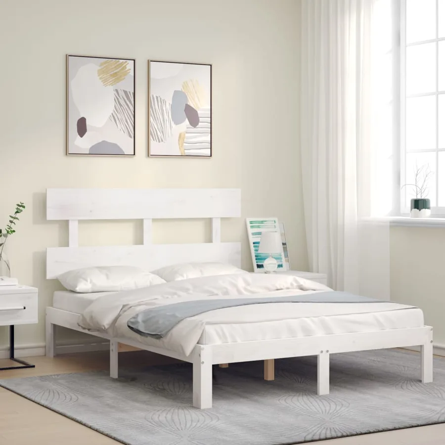 Cadre de lit sans matelas blanc bois de pin massif - 3