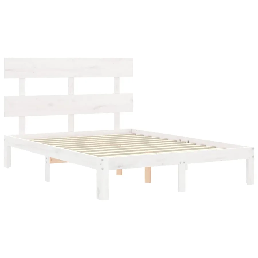 Cadre de lit sans matelas blanc bois de pin massif - 5