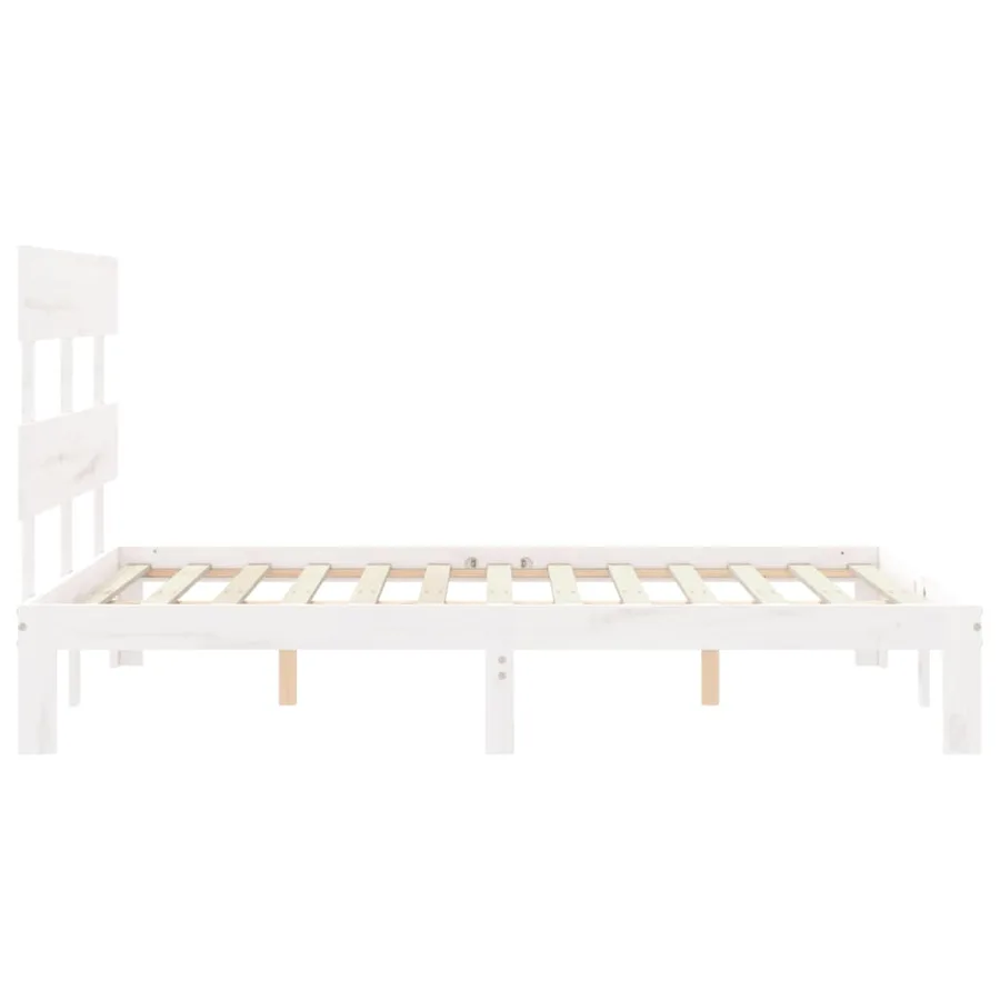 Cadre de lit sans matelas blanc bois de pin massif - 7