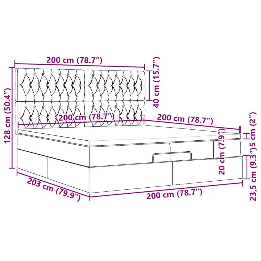Cadre de lit ottoman avec matelas noir 200x200cm tissu - 18
