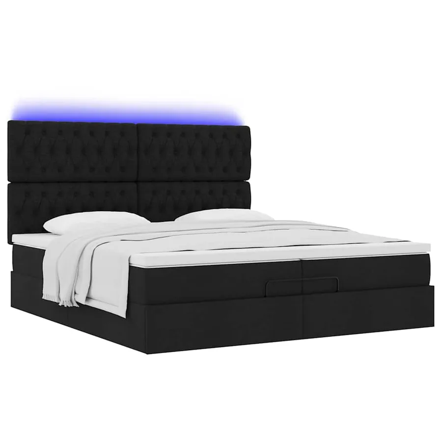 Cadre de lit ottoman avec matelas noir 200x200cm tissu - 6