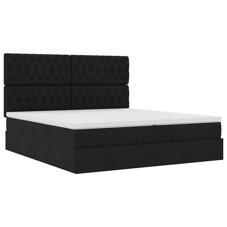 Cadre de lit ottoman avec matelas noir 200x200cm tissu - 7