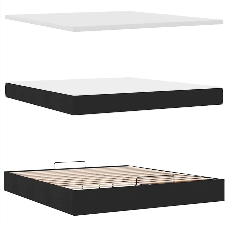 Cadre de lit ottoman avec matelas noir 200x200cm tissu - 9