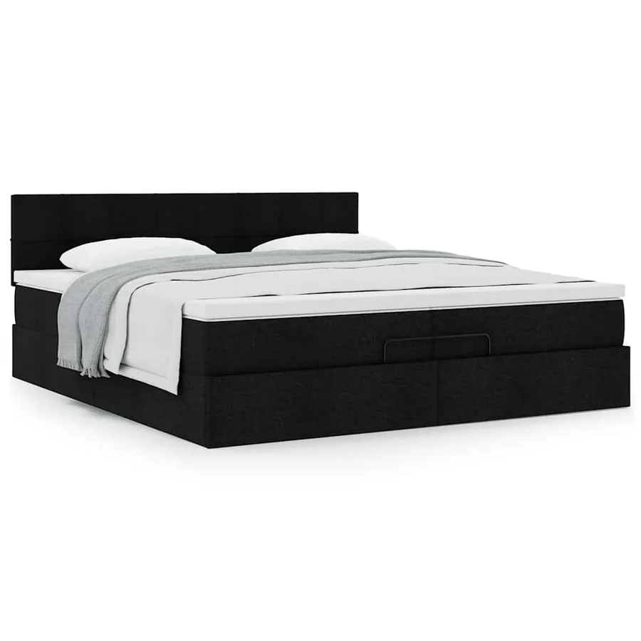 Cadre de lit ottoman avec matelas noir 200x200 cm tissu - 4