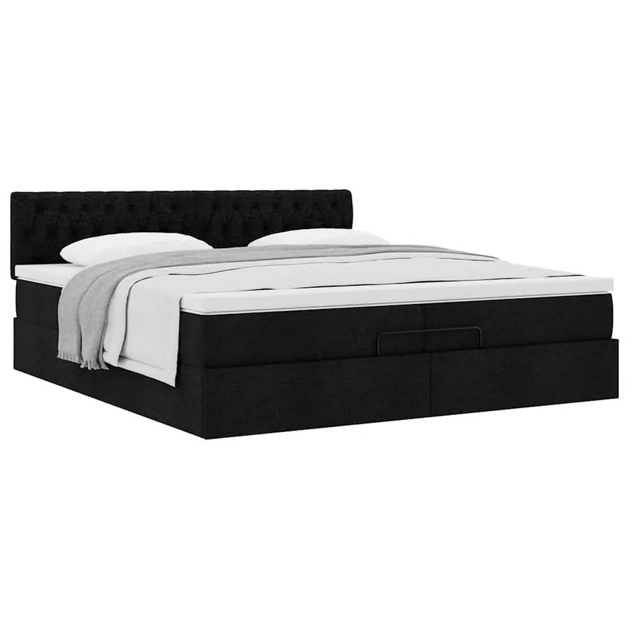 Cadre de lit ottoman avec matelas noir 200x200 cm tissu - 5