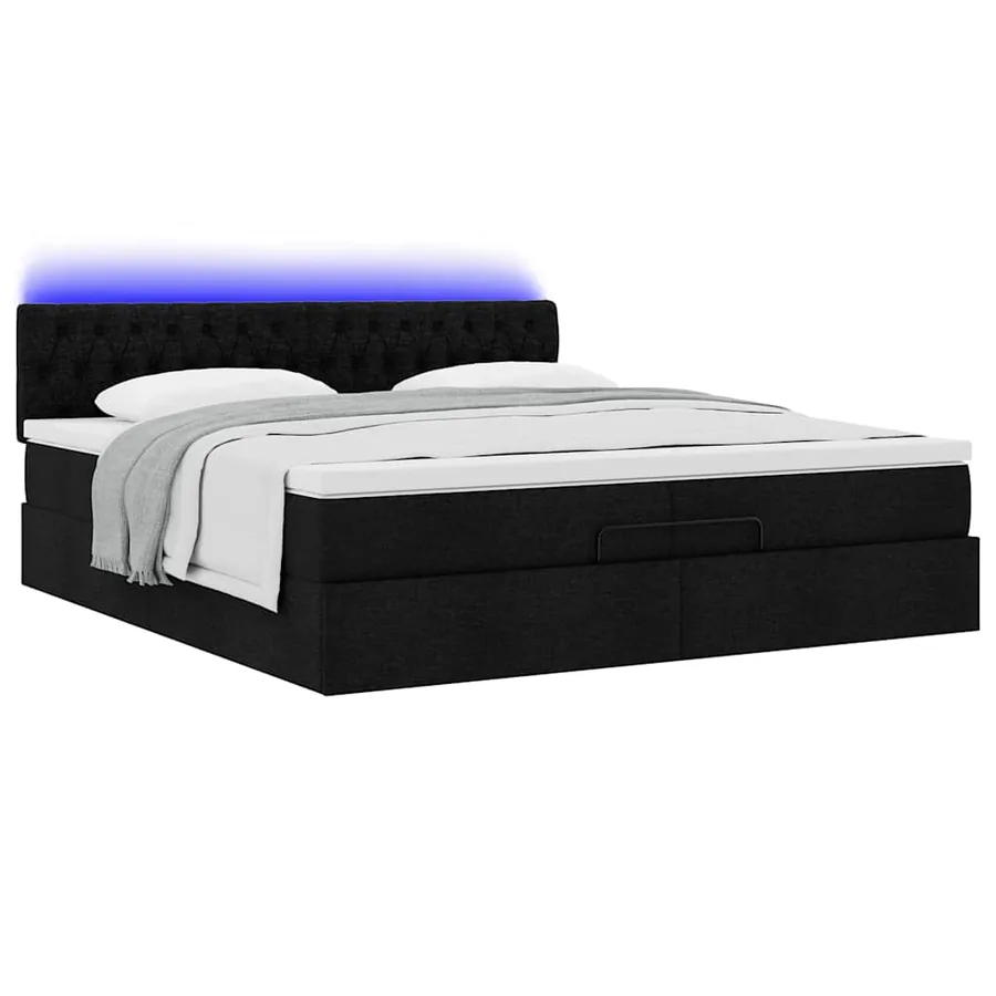 Cadre de lit ottoman avec matelas noir 200x200cm tissu - 6