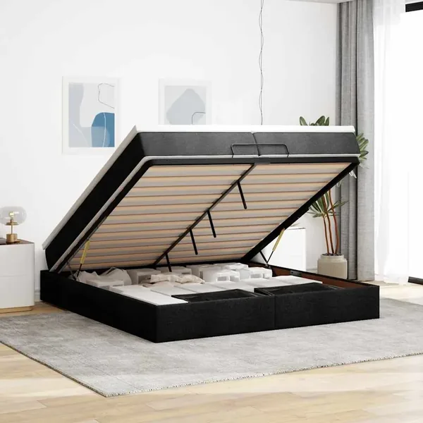 Cadre de lit ottoman avec matelas noir 200x200cm tissu