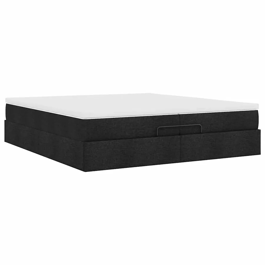 Cadre de lit ottoman avec matelas noir 200x200cm tissu - 10