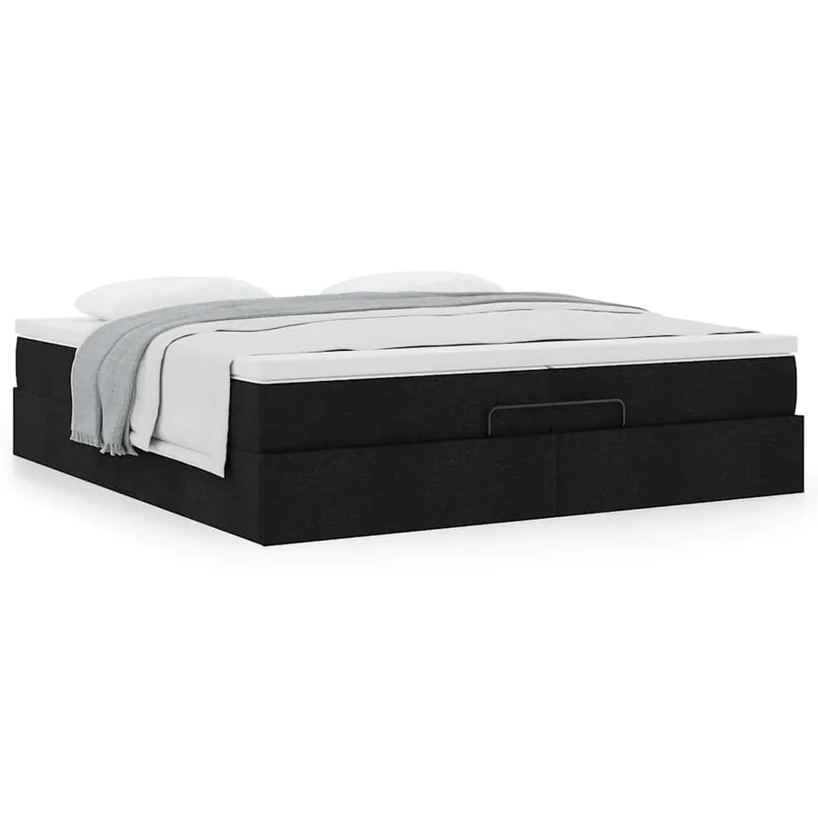 Cadre de lit ottoman avec matelas noir 200x200cm tissu - 4