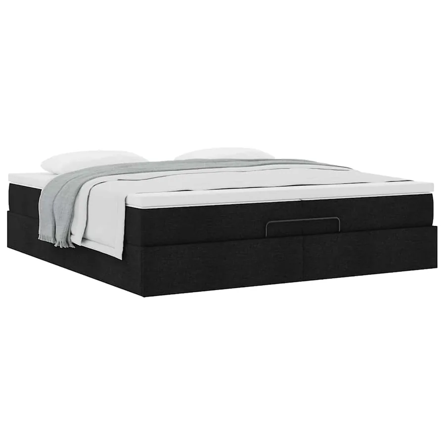 Cadre de lit ottoman avec matelas noir 200x200cm tissu - 5