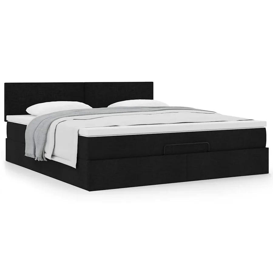 Cadre de lit ottoman avec matelas noir 180x200 cm tissu - 4