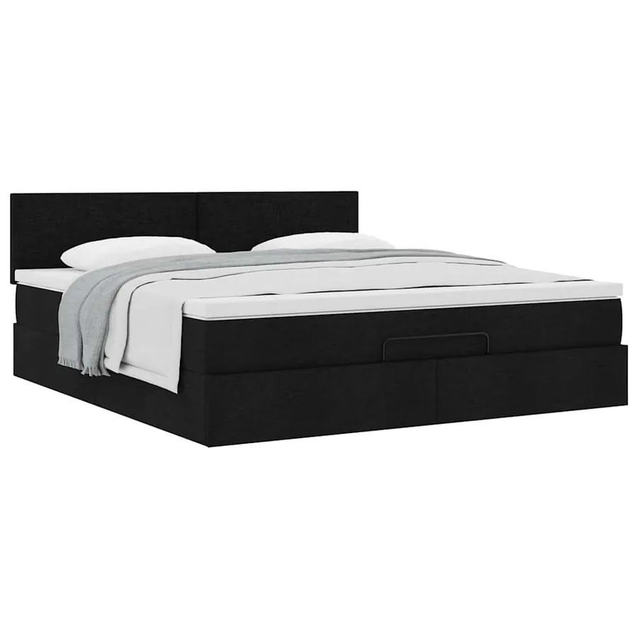 Cadre de lit ottoman avec matelas noir 180x200 cm tissu - 5