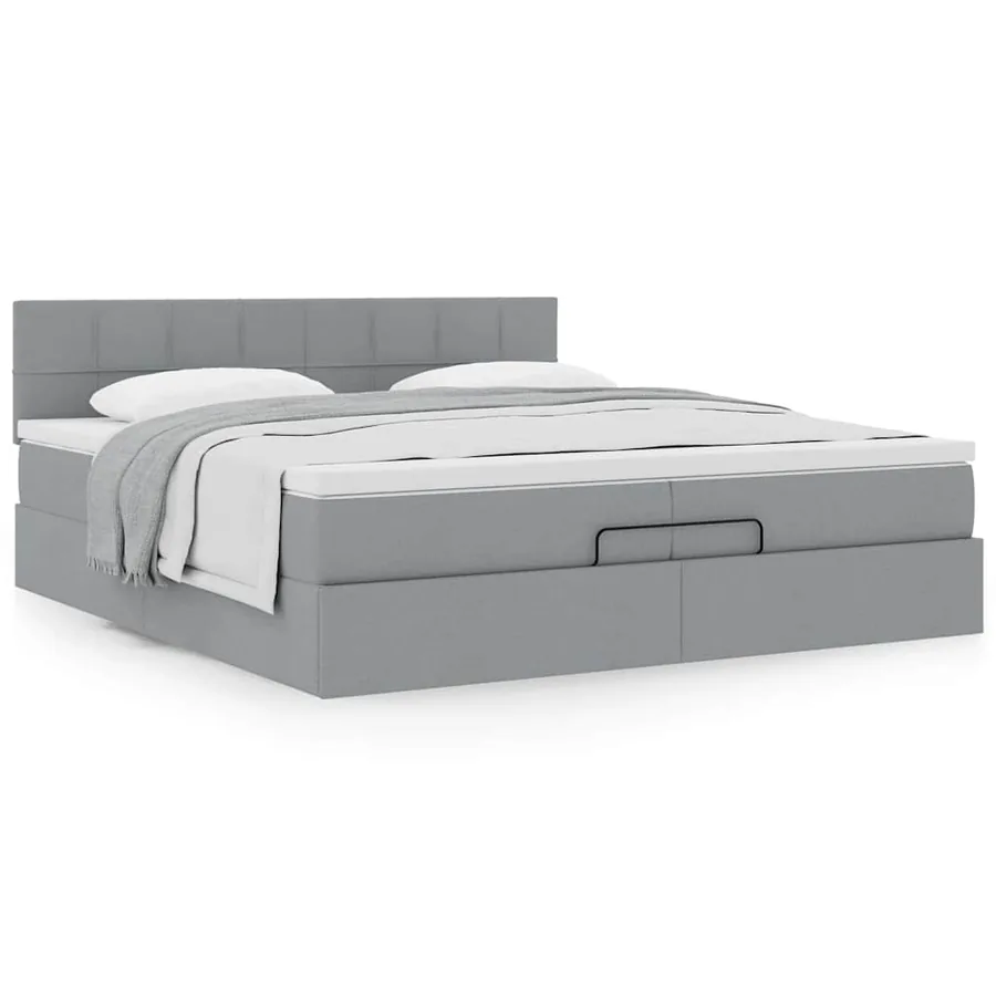 Cadre de lit ottoman avec matelas gris clair 200x200 cm tissu - 4
