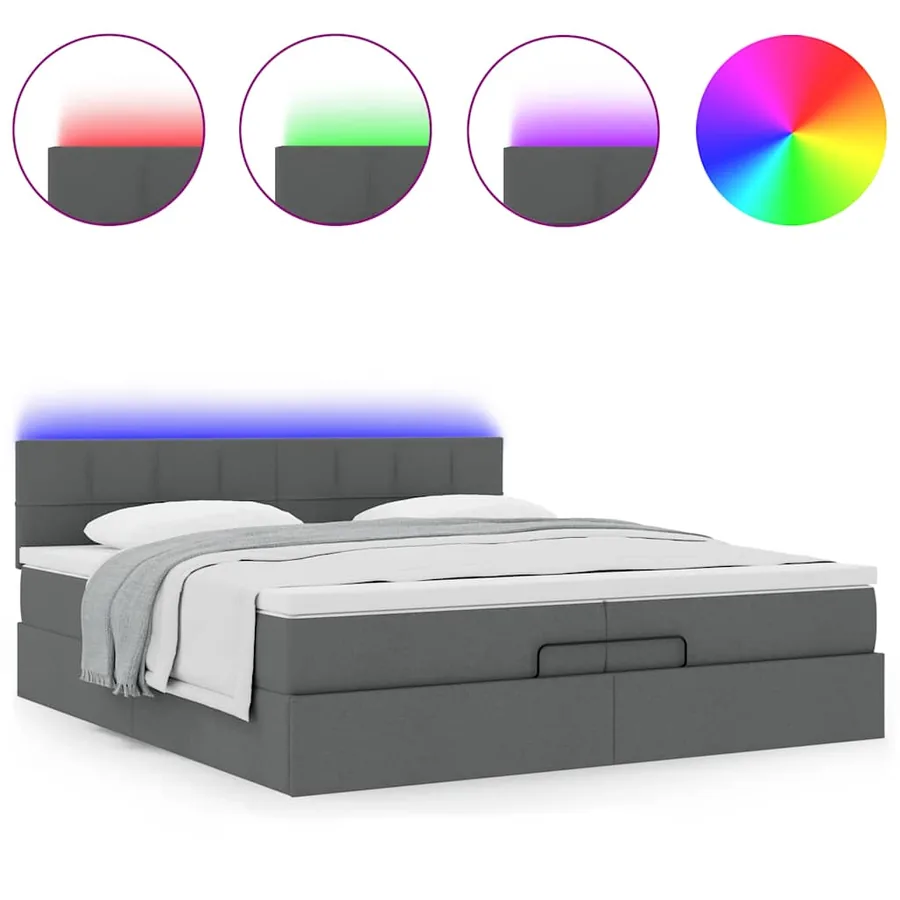Cadre de lit ottoman avec matelas gris foncé 200x200cm tissu - 5