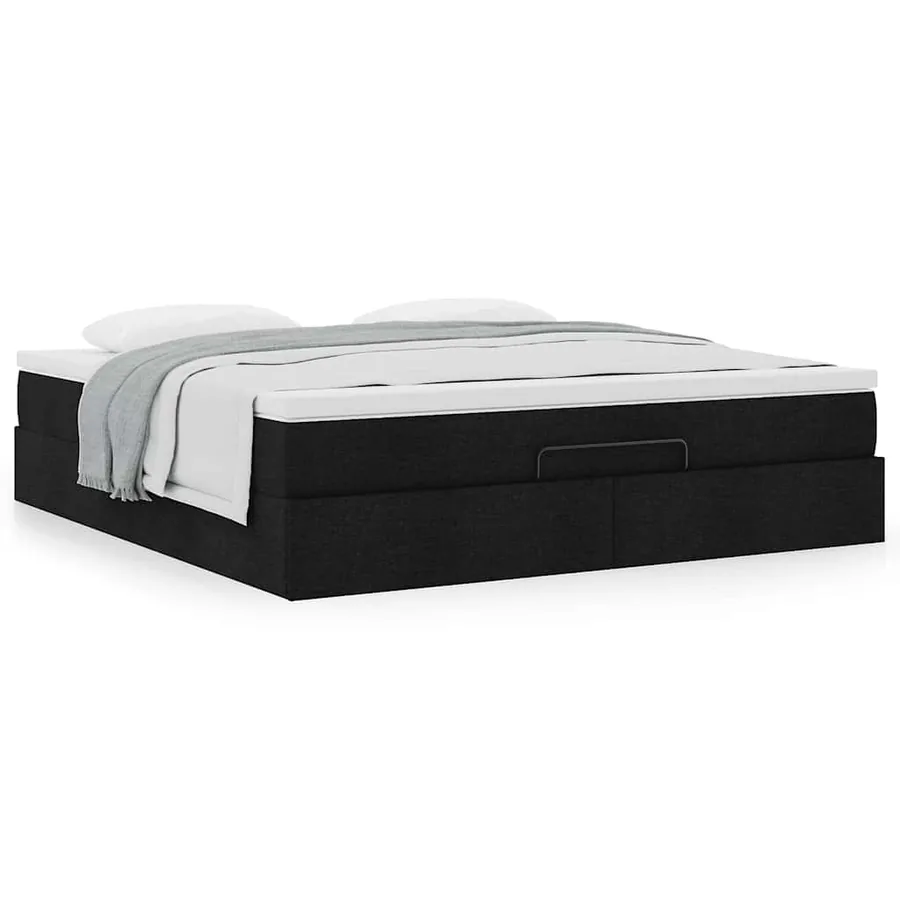 Cadre de lit ottoman avec matelas noir 180x200 cm tissu - 4